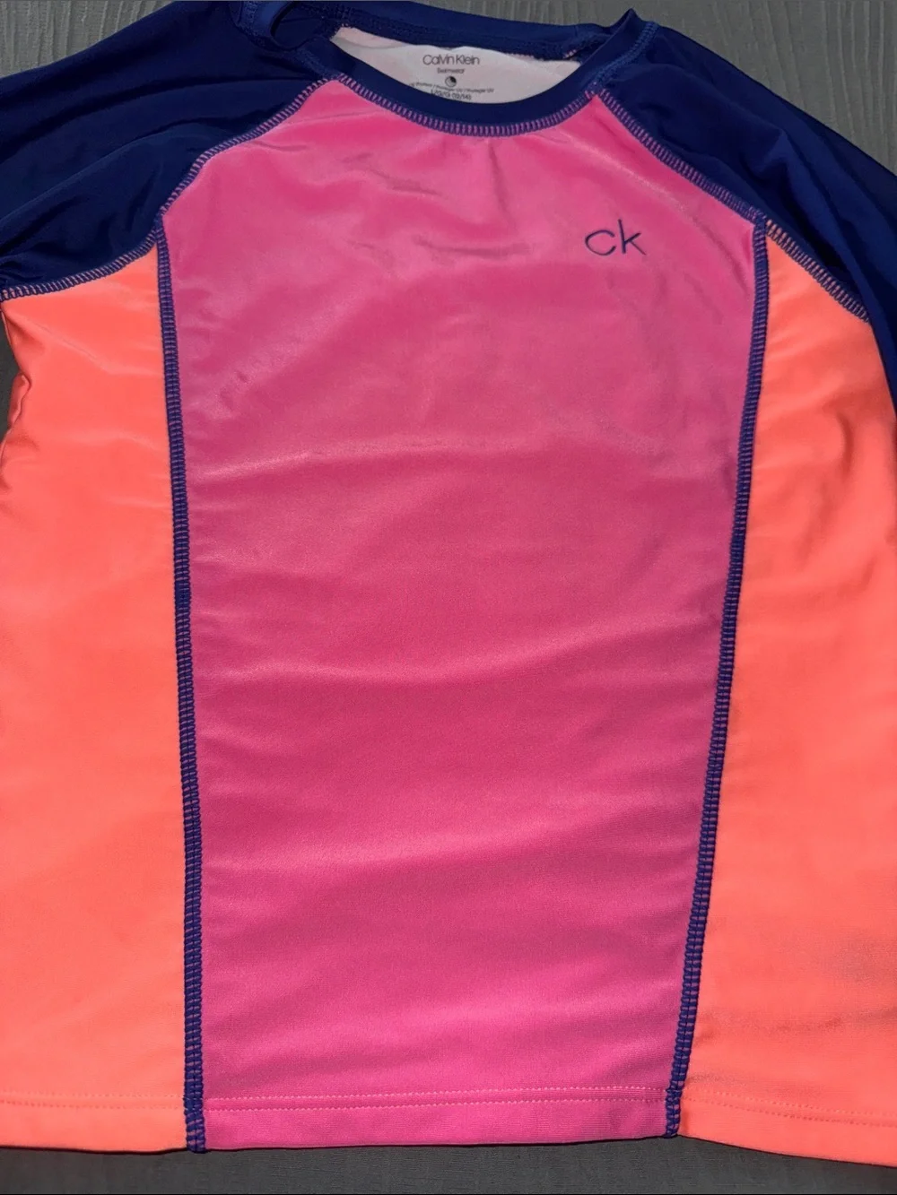 Calvin Klein Navy Sleeve Rash Guard with Pink & Coral Panels